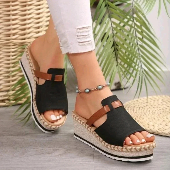 Summer New One-Piece Open Toe Fashion Women Wedge Thick-Soled Slippers - Picture 1 of 7